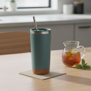 590 ml Paslanmaz Çelik Pipetli Termos Kupa - 4 Renk Seçeneği (Siyah, Yeşil, Gri, Mavi) - Sıcak ve Soğuk Tutan Mug - Araç ve Ofis Bardağı (Yeşil)