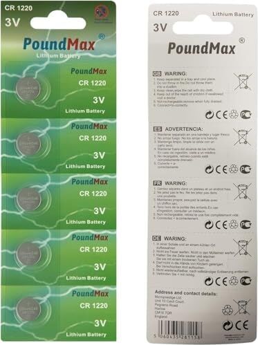 5 Adet CR1220 DL1220 1220 LIR1220 3V Poundmax Lityum Pil Lityum Düğme Pil, Küçük Elektronik Cihazlar Için Araba Anahtarları, Uzaktan Kumandalar, Teraziler, Saatler Ölçüm Cihazları ve Hesap Makineleri