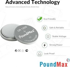 5 Adet CR1220 DL1220 1220 LIR1220 3V Poundmax Lityum Pil Lityum Düğme Pil, Küçük Elektronik Cihazlar Için Araba Anahtarları, Uzaktan Kumandalar, Teraziler, Saatler Ölçüm Cihazları ve Hesap Makineleri