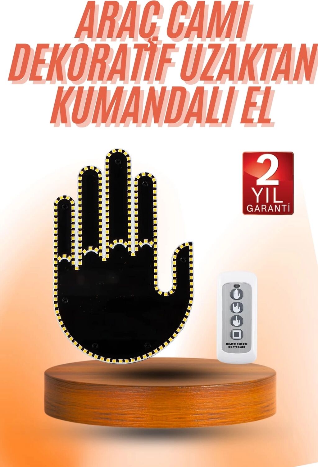 Kumandalı El LED Araba Içi 4 Farklı Mod El Orta Parmak LED