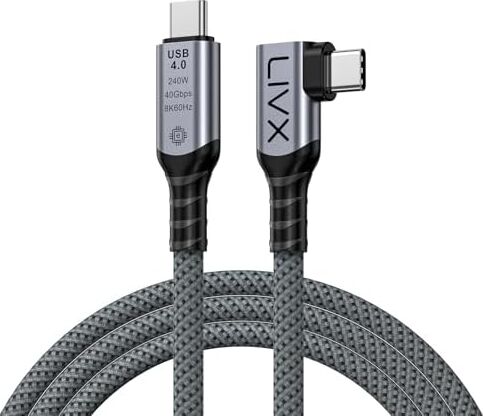 Usb4 Kablo 90 Derece Usb-C To Usb-C 40GBPS Veri Aktarım, 240W Pd Hızlı Şarj, 8K@60Hz Görüntü Desteği, Thunderbolt 3/4 ile Uyumlu, Örgülü Dayanıklı Şarj ve Data Kablosu Klv-Y (50, 50, Santimetre)