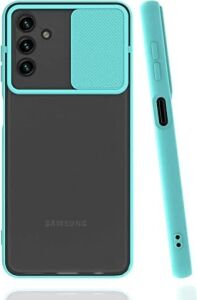 Galaxy A13 5g ile Uyumlu Kılıf Slayt Sürgülü Arkası Buzlu Lensi Kapak - Turkuaz