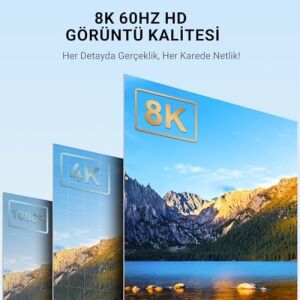 Dp To HDMI Kablo 8k 60Hz 4K 240Hz Hdr 3D 48GBPS Örgülü Displayport To HDMI Kablo 2 Metre