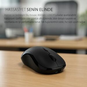 IWM-289T 2.4g Kablosuz Optik Mouse | Sessiz Tuş 1000-1200-1600 Dpı Rubber Yüzey Type-C Şarjlı Sağ-Sol El Kullanım Mouse