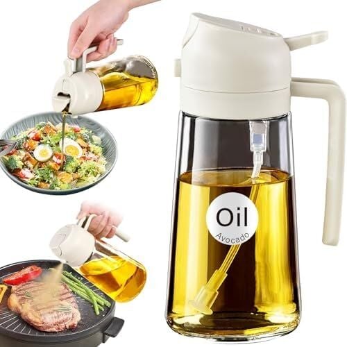 Yarramate Pişirme Için Yağ Püskürtücü, Mutfak Için 2'si 1 Arada Zeytinyağı Dispenseri Şişesi, 16OZ/470ML Premium Cam Yeşil Kabı, Hava Fritözü, Salata, Kızartma, Barbekü Için Gıda Sınıfı Mister
