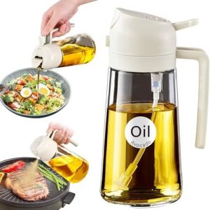 Yarramate Pişirme Için Yağ Püskürtücü, Mutfak Için 2'si 1 Arada Zeytinyağı Dispenseri Şişesi, 16OZ/470ML Premium Cam Yeşil Kabı, Hava Fritözü, Salata, Kızartma, Barbekü Için Gıda Sınıfı Mister