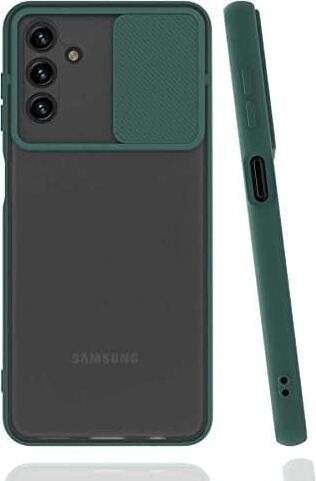 Galaxy A04S ile Uyumlu Kılıf Slayt Sürgülü Arkası Buzlu Lensi Kapak - Koyu Yeşil