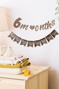 Elyazılı 6 Months Kraft Retro Banner ve 8 Li Kraft Kalp Banner Süs 2 Li Set