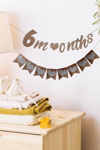 Elyazılı 6 Months Kraft Retro Banner ve 8 Li Kraft Kalp Banner Süs 2 Li Set