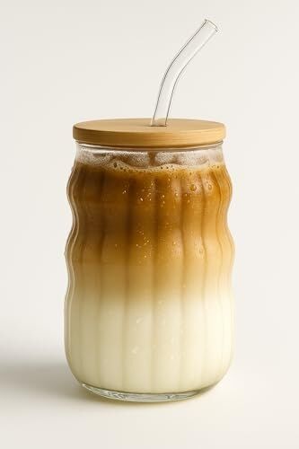Kahve Bardağı Isıya Dayanıklı Ice Latte Bardak Kahve Kokteyl Cam Sunum Bardağı Meşrubat Kapaklı Bardak 400ML (Tek, Adet, 1)
