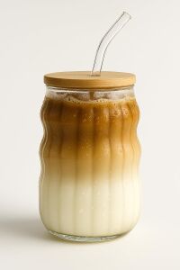Kahve Bardağı Isıya Dayanıklı Ice Latte Bardak Kahve Kokteyl Cam Sunum Bardağı Meşrubat Kapaklı Bardak 400ML (Tek, Adet, 1)