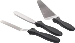 3’lü Spatula Seti – Paslanmaz Çelik, Plastik Saplı, Pasta, Kek ve Krep Için Profesyonel Spatula Takımı