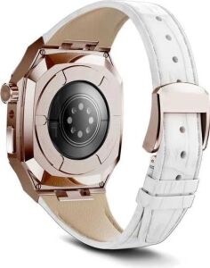 ​​​apple Ile Uyumlu Watch 44MM Krd-67 Kordon Beyaz-Rose Gold