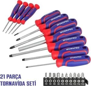 WP200551 Tornavida Seti, 21 Parça, Cr-V Çelik, Manyetik, Duvar Askılı, Profesyonel