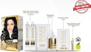 Serisi 24K Altın Parçacıklı Serum ile 1 Kutu 2 x 50 ml ve Geliştiriciler Saç Boyası (Mavi Siyah 1.1)