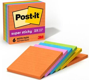 Post-It S Per Sticky Notes, 4 x 4, Rio De Janeiro Collection, Lined, 6 Pads/pack Mavi, Turuncu, Pembe, Sar 90 Yaprak Pouch Kendinden Yap Kanl