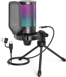 Ampligame A6V Yayıncı - Oyuncu - Gamer - Podcast - Youtuber Rgb USB Mikrofon (Siyah)