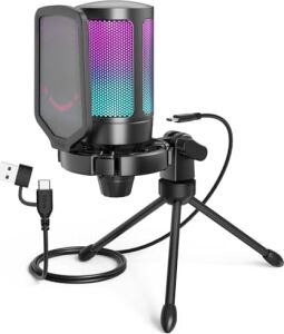 Ampligame A6V Yayıncı - Oyuncu - Gamer - Podcast - Youtuber Rgb USB Mikrofon (Siyah)