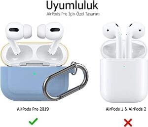 Airpods Pro 1. ve 2. Nesil Uyumlu Silikon Kılıf | Kablosuz Şarj Destekli, Karabinalı Ince Koruyucu Case Açık Mavi