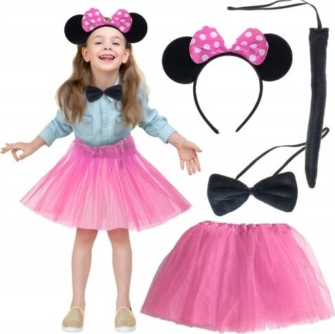 Minnie Kostüm Seti (Pembe Tütü Etek + Pembe Taç + Papyon + Kuyruk)