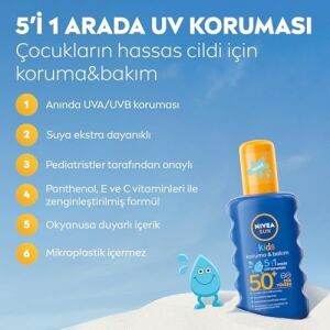 Sun SPF50+ Çocuklar Için Yüksek Güneş Koruyucu Vücut Spreyi 200ML,EKSTRA Suya Dayanıklı,e&c Vitamini