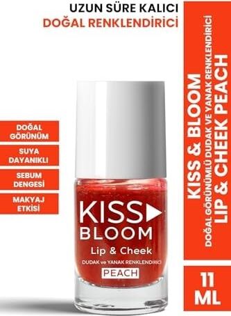 Kıss & Bloom Doğal Görünümlü Dudak ve Yanak Renklendirici Lip & Cheek Peach 11 ml