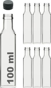 Maraska Şeffaf 100 ml Sızdırmaz Kapaklı Boş Cam Şişe 6 Adet