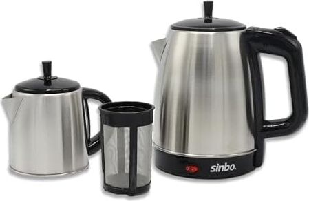 STM-5845 Çelik Elektrikli Çay Makinesi Inox Çaycı 2-In-1 Demlik Su Isıtıcı 1600W Otomatik Kapama