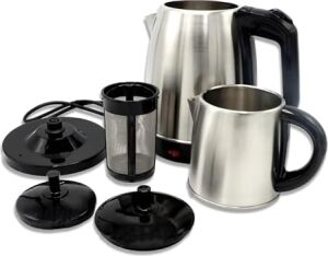 STM-5845 Çelik Elektrikli Çay Makinesi Inox Çaycı 2-In-1 Demlik Su Isıtıcı 1600W Otomatik Kapama