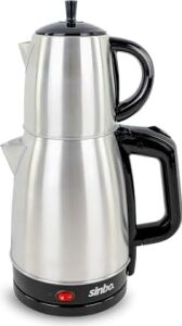 STM-5845 Çelik Elektrikli Çay Makinesi Inox Çaycı 2-In-1 Demlik Su Isıtıcı 1600W Otomatik Kapama