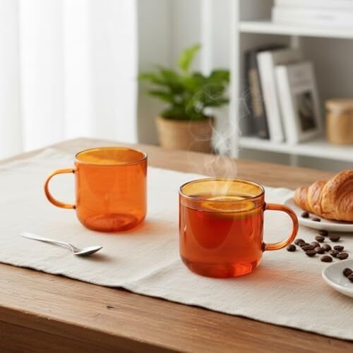 2'li Borosilikat Cam Kupa Seti - 380 ml Isıya Dayanıklı Renkli Kahve ve Çay Bardağı - Kurşunsuz Ekolojik (2 Adet) Amber (Bal Rengi) ve Füme Renk Seçenekleri (Amber (Bal Rengi) - 2 Adet)