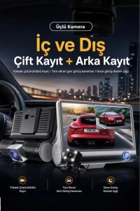 1080P 3 Kameralı Araç Içi Kamera Gece Görüşlü Geri Görüş Destekli G Sensörlü Geniş Açılı