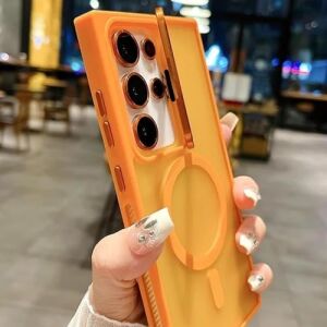 Galaxy S24 Plus ile Uyumlu Kamera Lens Aparatlı Stand Olabilen Magsafe ile Uyumlu Kamera Korumalı Şeffaf Full Color Magnetic Wireless Telefon Kılıfı (Titanyum, Galaxy S24 Plus)