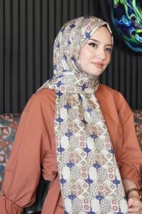 Geometrik Desen Mavi Soft Pamuk Şal Açık Mavi