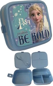 Frozen Beslenme Kutusu Mavi 4 Bölmeli Kız Figürlü 1 Adet Elsa Yemek Saklama Kabı Mavi Beslenme Çantası