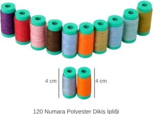 Dikiş Ipliği Seti – 120 Numara Polyester, 12 Renkli 4 cm Bobin | Dayanıklı, Parlak ve Yüksek Kaliteli Dikiş Ipi