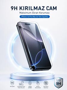 Kırılmaz Cam Ekran Koruyucu, iPhone 16 Pro Max ile Uyumlu, 9h Sertlik, Temperli Cam, Şeffaf, Parlak Yüzey
