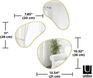 Umbra Hubba Pebble Duvar Montaj Aynaları, 3'lü Set, Pirinç