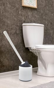 Silikon Wc Tuvalet Banyo Fırçası Klozet Fırçası Beyaz-Gri Oval