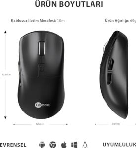 WS216 Kablosuz 1600DPI 7 Tuşlu Sessiz Pc, Mac, Dizüstü Bilgisayar Için, USB Mini Alıcı ile Optik Mouse Siyah (Siyah)