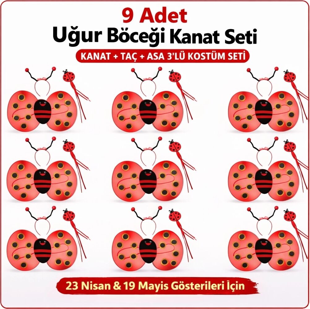 9’lu Uğur Böceği Ateş Böceği Kostüm Seti – Kanat Taç Asa