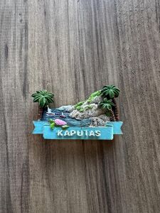 Dekoratif Kaputaş Plaj Temalı Mıknatıs, Turkuaz ve Yeşil Palmiye Ağaçlı, El Yapımı Buzdolabı Süsü