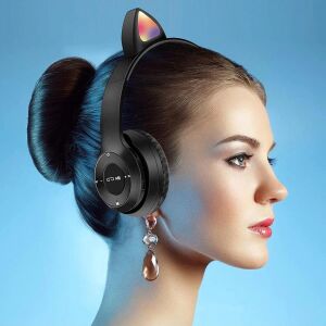 Kulak Üstü Bluetooth Kulaklık, Rgb Işıklı ve Dokunmatik Kontrollü, Mikrofonlu, Siyah Renk