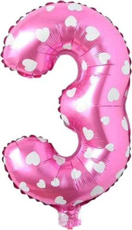 3 Rakamlı 16 Inç Pembe Kalpli Folyo Balon 36 cm (Pembe)