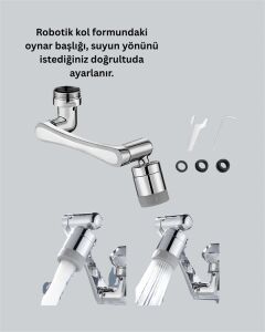 1080° Dönebilen Musluk Başlığı 2 Su Modlu Ayarlanabilir Esnek Tasarım
