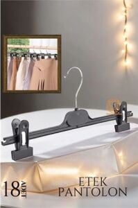 Premium Siyah Pantolon ve Etek Askısı - 18’li Set | Ayarlanabilir Metal Kıskaçlı Lüks Seri  720507