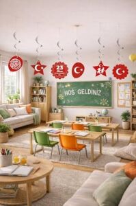 122 Parça 23 Nisan Dekoratif Süsü Flama Okul Süsü, Atatürklü Balon, Türk Bayrağı Pano Süsleri 2026