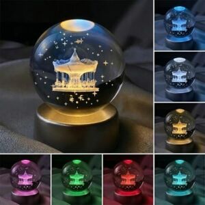 Senon Atlı Karınca Kristal Cam Küre Renk Değiştiren LED Işıklı Gece Lambası Dekoratif Hediyelik