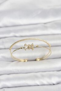 Pirinç Gold Renk Baget Zirkon Taşlı Objeli Kadın Bileklik