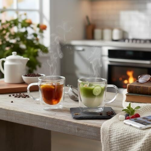 2'li Çift Cidarlı Kulplu Cam Fincan Seti - 100 ml Isıya Dayanıklı Espresso ve Türk Kahvesi Bardağı - El Yakmayan Modern Tasarım (2 Adet)